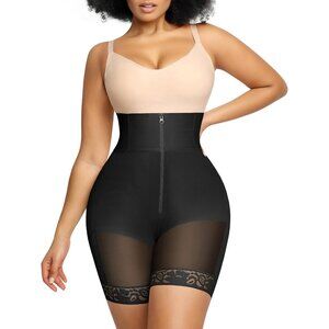 Women's Black Zipper Closure Waisted Shaper Tummy Control Slimming Shapewear